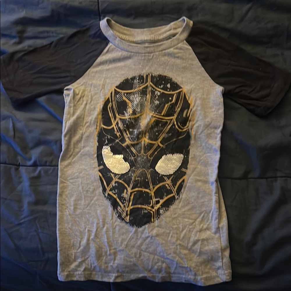 Spider Graphic Kids Raglan Tee - Gray and Black